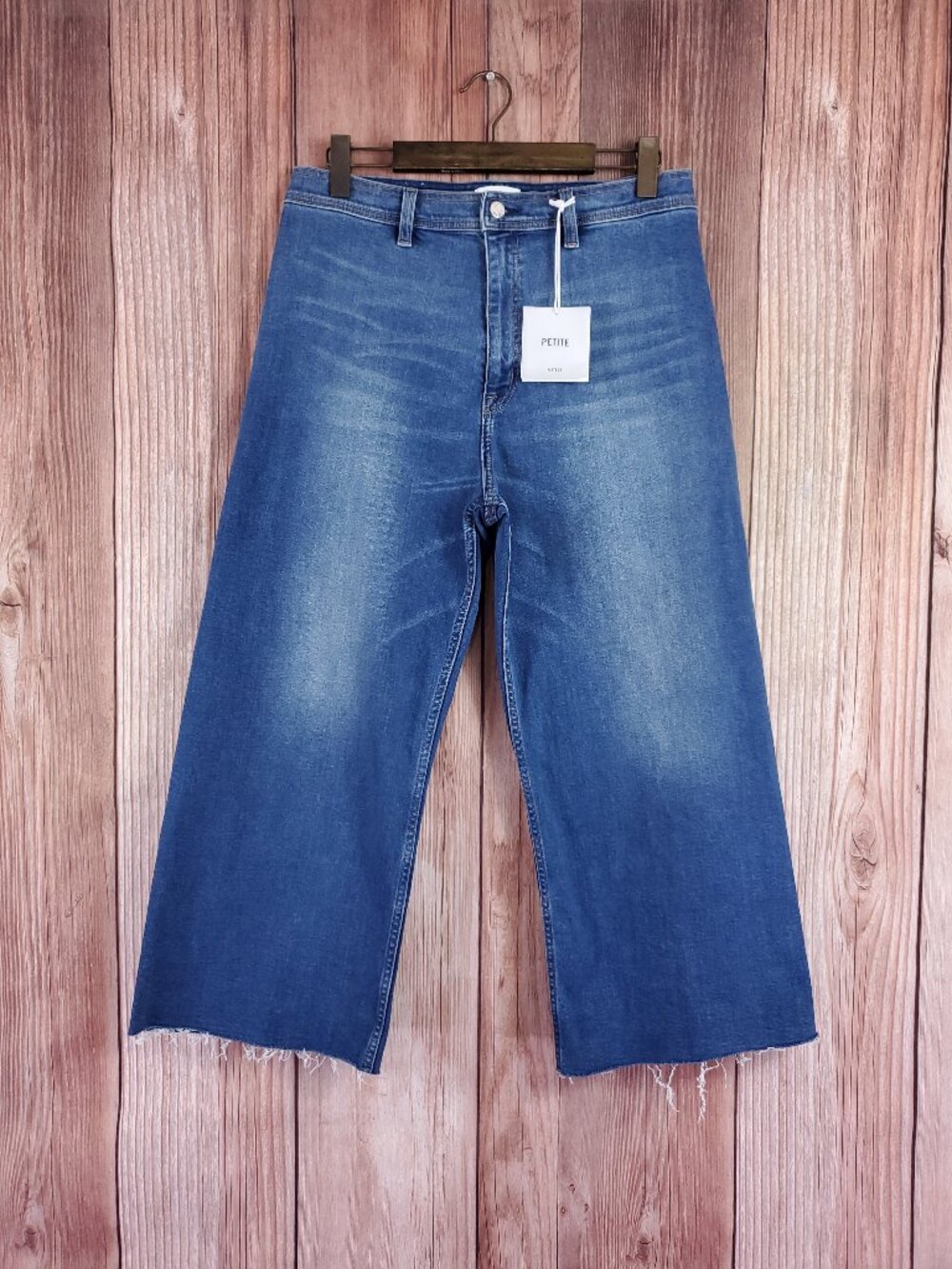 NWT Pistola Penny High Rise Wide Leg Crop Jeans Womens 32P Raw Fray Hem Stretch